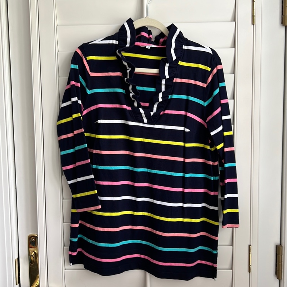 Crown & Ivy 3/4 sleeve knit shirt with ruffle collar